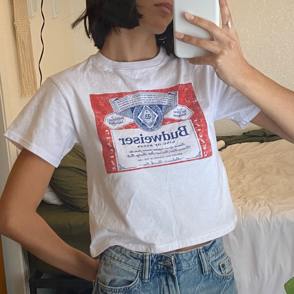 Cropped Baby T, Budweiser vintage style T-shirt, women’s baby tees, retro style